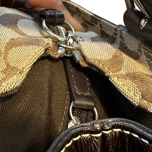 Coach Tan and Brown Signature  Canvas Shoulder Bag - Picture 12 of 17